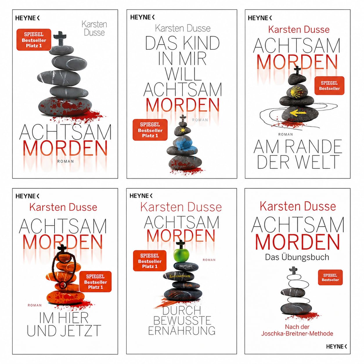 Karsten Dusse - Achtsam morden Reihe Band 1-5 plus Übungsbuch: durch bewusste Ernährung, Das Kind in mir, am Rande der Welt, im Hier und Jetzt - Krimi Bücher mit exklusivem Lesezeichen