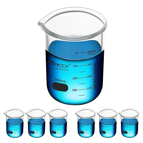 BKL500-006 - Vaso de vidrio resistente de 16.9 onzas (16.9 fl oz), forma baja de borosilicato 3.3 con graduación impresa, paquete de 6 unidades