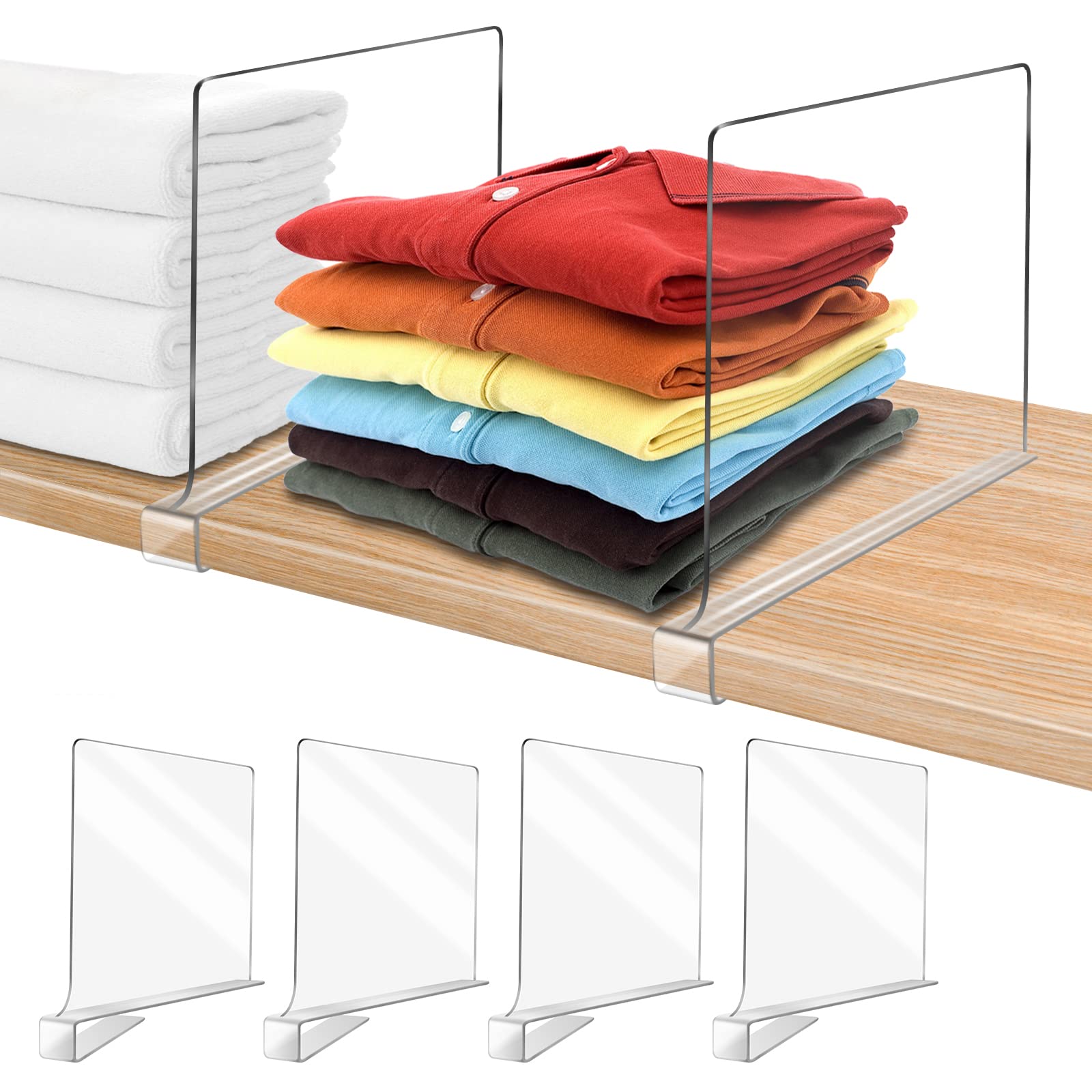 Organizador de estantes acrílicos transparentes para organizar armarios, suéteres, camisas, bolsos en el dormitorio y la cocina, paquete de 4