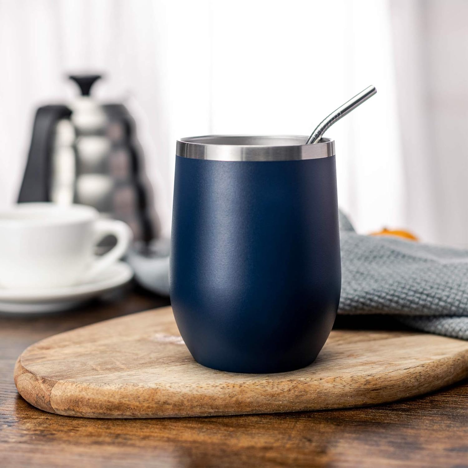 COMOOO 12oz Stainless Steel Wine Tumbler with Lid and Straw Double Wall Vacuum Insulated Wine Tumbler Cup Stemless for Hot and Cold Drinks, Coffee, Wine, Cocktails Navy, 8 Pack - Image 6