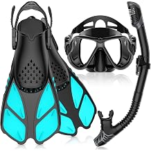 Greatever Snorkeling Gear for Adult, Mask Fins Snorkel Set Combo Ideal Gift for Swimming or Diving Black-Green-L