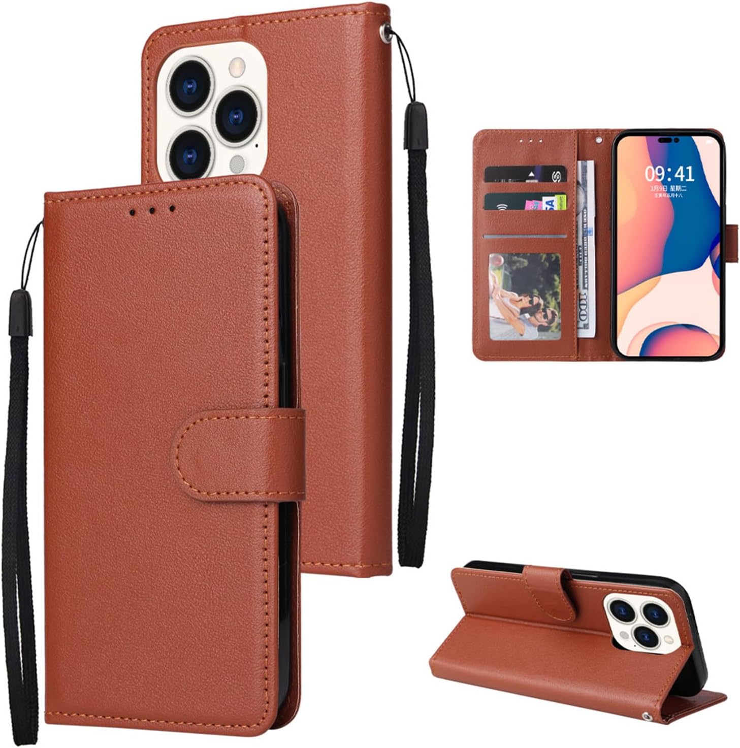 Wallet Case for VIVO Y11/1906 with Strap,for Women Men,[3 Card Slots] [Wrist Strap] with Magnetic Closure Kickstand Wrist Strap Shockproof Flip Case–Brown