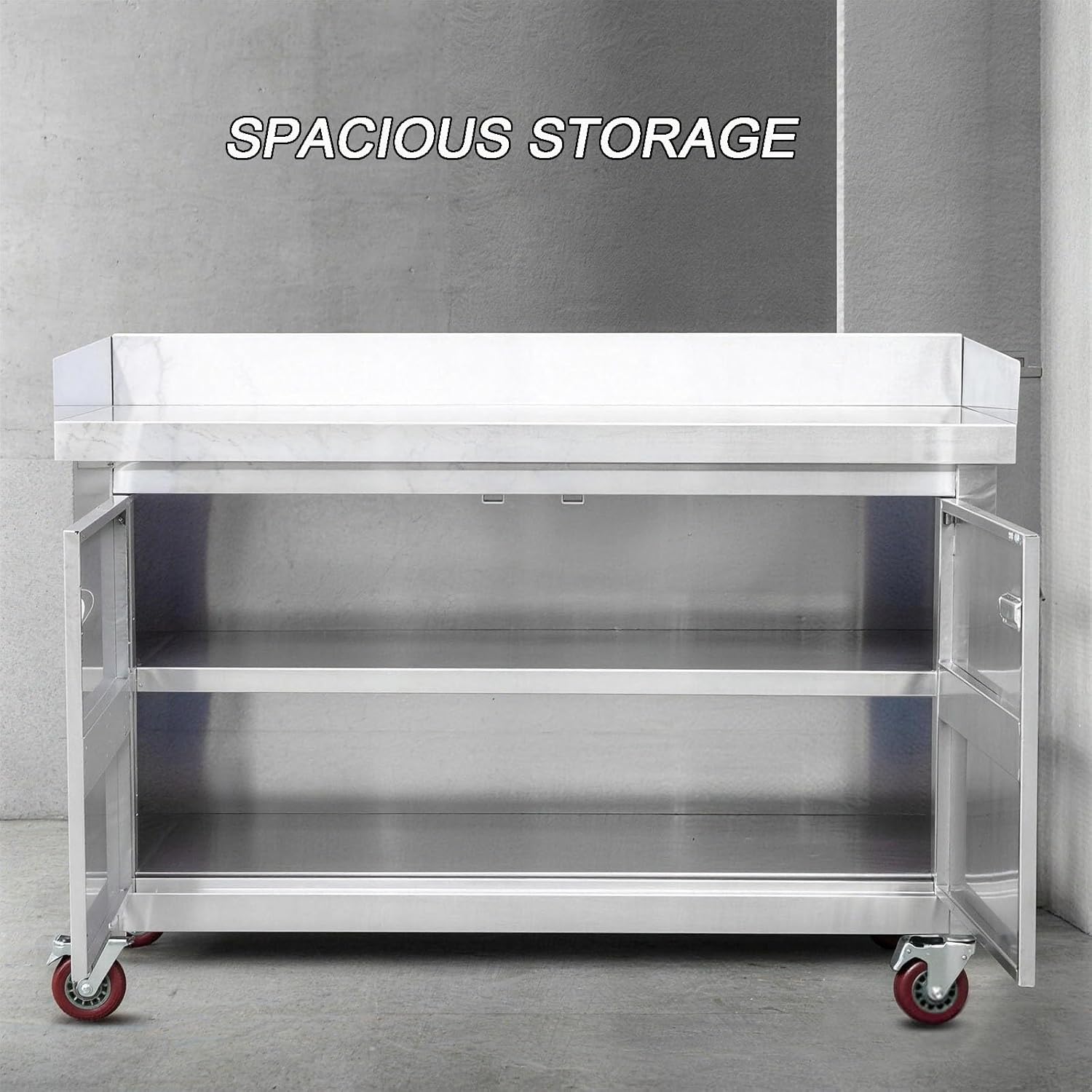 Stainless Steel Workbench with Wheels Worktable Three-Sided Enclosure Tiered Storage Available in Fully Welded/Assembled Configurations Kitchen Metal Prep Station Table(80x60x78cm-Assembly)