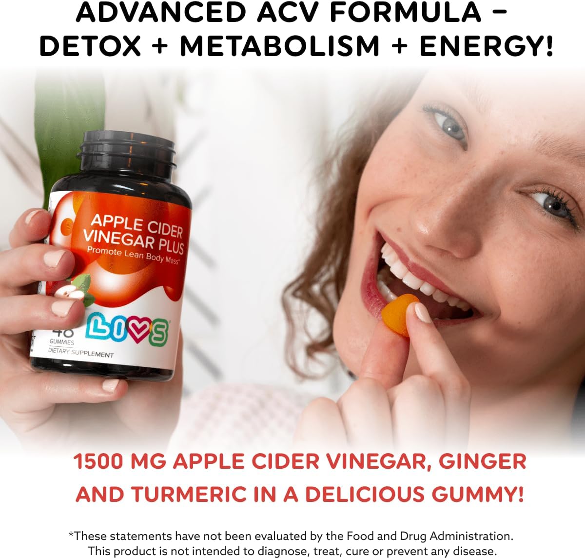 LIVS Apple Cider Vinegar Plus Gummies with Turmeric & Ginger | Organic ACV Gummies – Vegan, Gluten-Free & Non-GMO – 120 Count