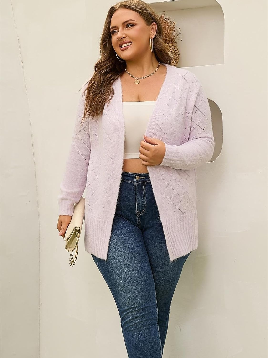 Womens Plus Size Cardigan Sweaters 2025 Fall Long Sleeve Knit Open Front Outerwear Sweater Coat - Image 6