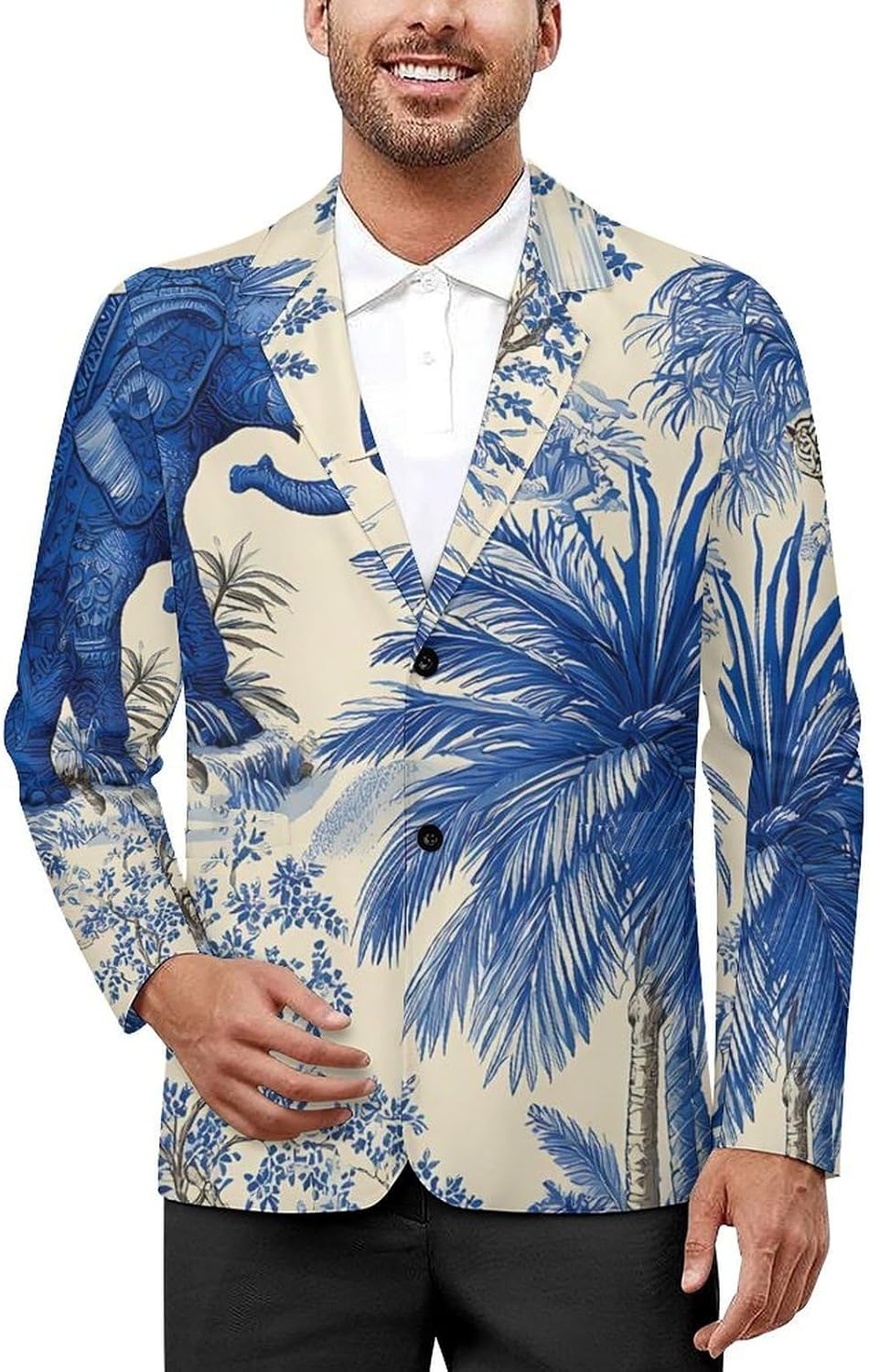 Elephant Palms Tree Tiger Mens Blazer Jacket Business Casual Suit Sport Coats Wedding Party Tuxedo