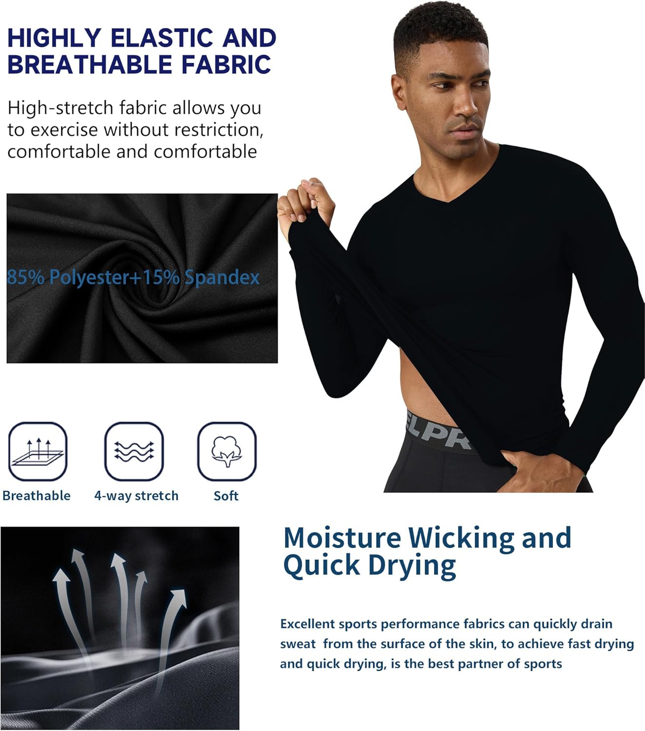 Men's V Neck Compression Shirts Long Sleeve Quick Dry Sports T-Shirt Athletic Workout Undershirts Running Gym Tops - Image 5