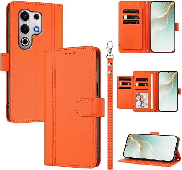 Funda tipo billetera con dos ranuras para tarjetas, compatible con itel S25 Ultra 4G, color naranja