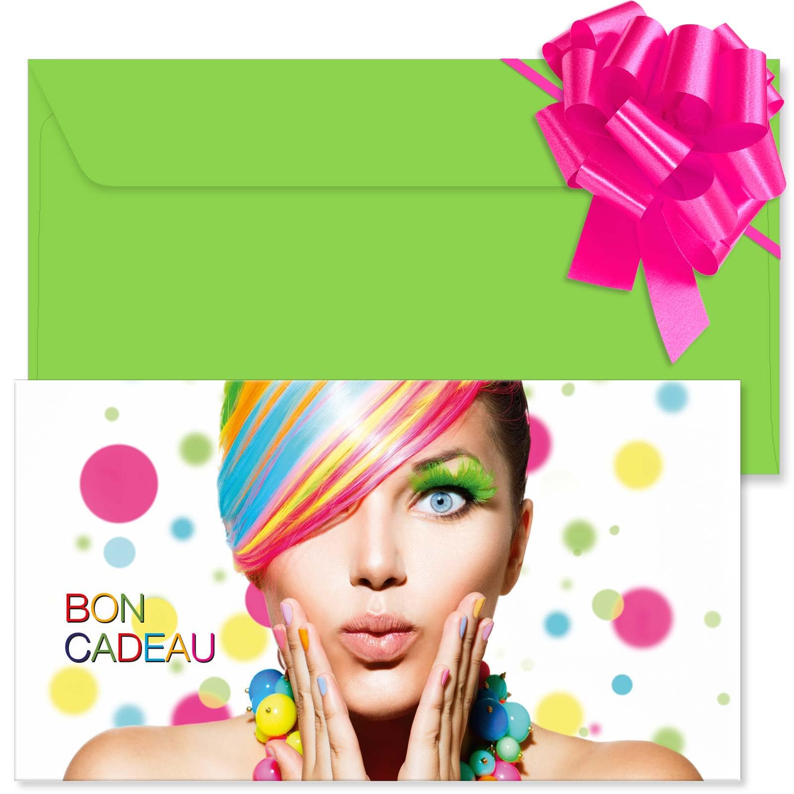 POS BON - 100 bons cadeaux à remplir avec enveloppe/nœud ruban - formulaires imprimés pour des salons de coiffure K1266F-2-100-V1