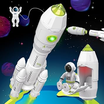 MOBIUS Toys Space Adventure Playset - STEM Rocket Ship with Astronaut Figures, Detachable Shuttle & Rover - Educational Space Exploration Toy for Kids Ages 38, Imaginative Learning Gift
