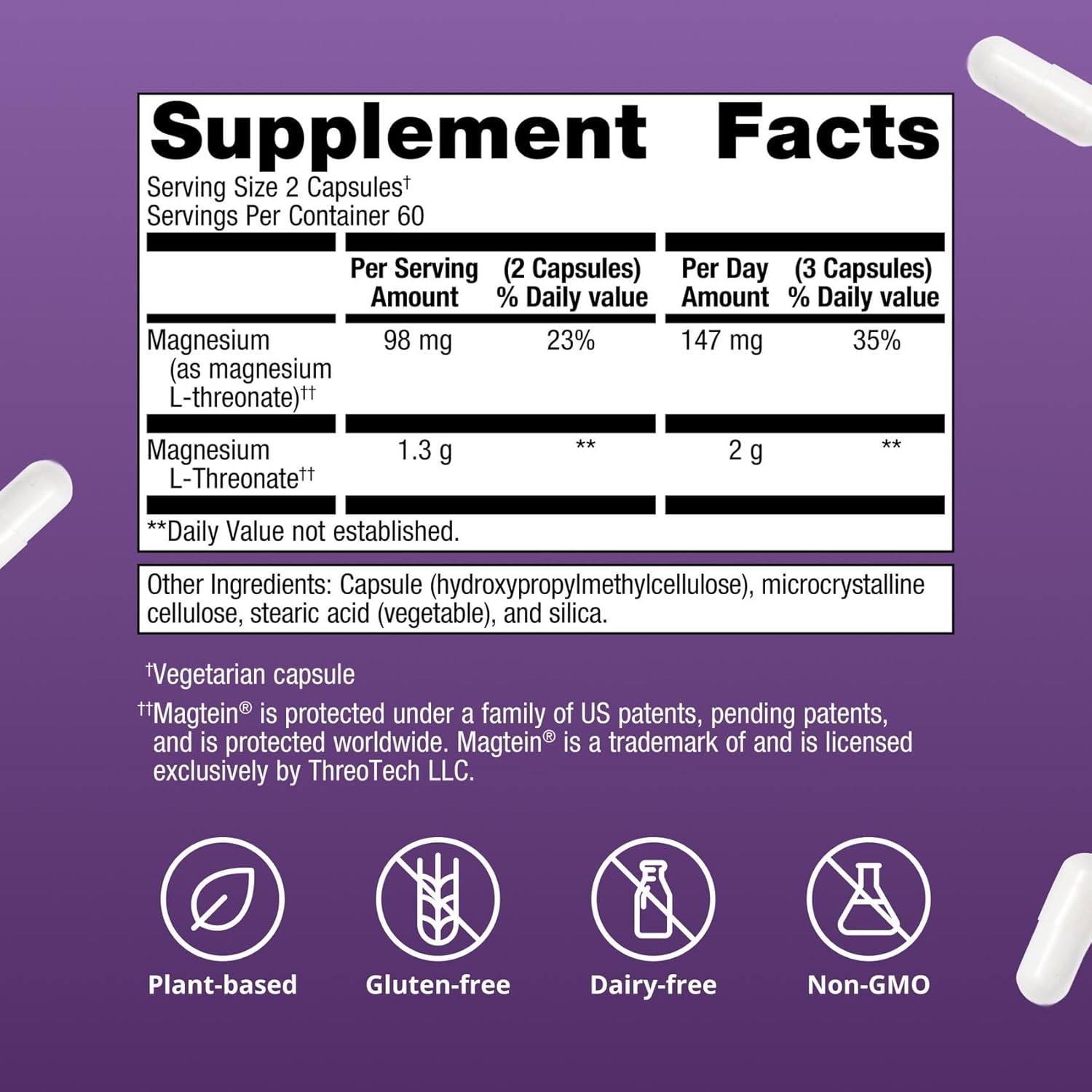 Metagenics Magnesium L-Threonate - Magtein Magnesium for Brain Health, Memory, Learning & Cognitive Support - Clinically Studied Bioavailable Form - Non-GMO, Gluten-Free, Vegan - 120 Capsules