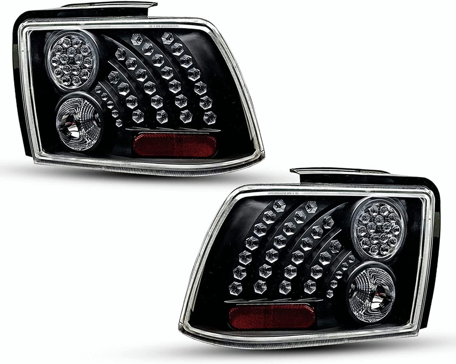 Winjet LED Tail Lights Fit For 1999 2000 2001 2002 2003 2004 Ford Mustang Taillight Assembly w/LED Turn Signal/Running/Brake Light (Black Housing Clear Lens)