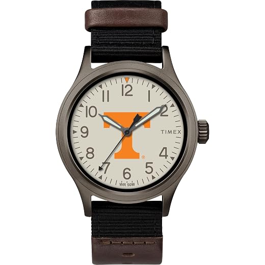 Timex Men's Collegiate Clutch 40mm Watch – Alabama Crimson Tide with Black Fabric & Brown Leather Strap