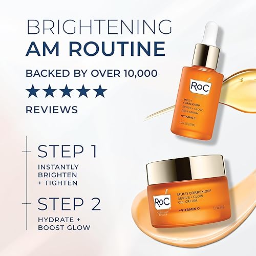 Miniatura 6 de RoC Multi Correxion Revive + Glow Skin Care Régimen Bundle: suero de vitamina C para rostro + crema de vitamina C para una piel más firme y brillante