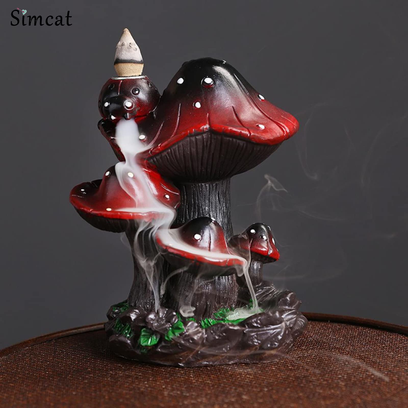 Simcat Backflow Incense Burner Holder Mushroom Handicraft Decor Resin Reverse Flow Incense Burner Censer Cone Incense Waterfall Burner + 20 Backflow Incense Cones 30 Incense Sticks 1 Tweezer 1 Mat