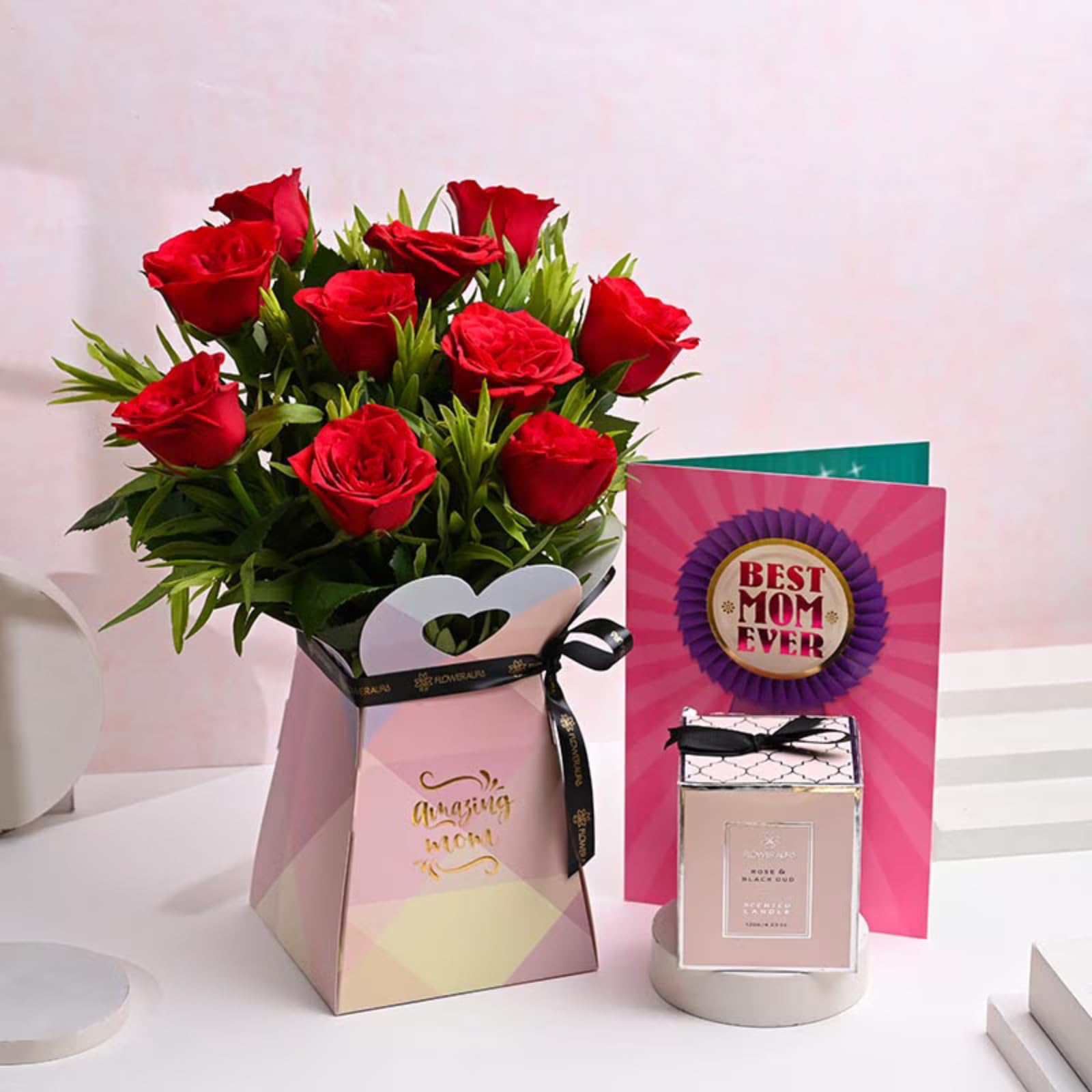 FlowerAura Fresh Live 10 Red Roses In Box Flower Bouquet With Candle & Greeting Card | Gift For Mother | Gift For Mom | Gift For Maa | Gift For Mother-In-Law | Mother's Day Gift (Same Day Delivery)-image-45