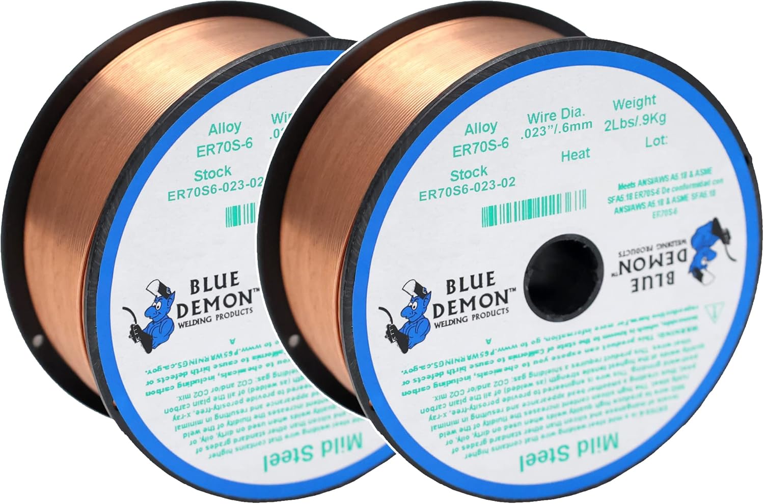 Blue Demon ER70S6 X .023 X 2 LB X 2 Pack MIG/GMAW Carbon Steel Welding Wire, All Position, Low Spatter, Formulated to Provide Porosity-Free, X-Ray Quality Welds