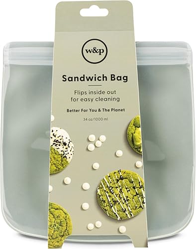Miniatura 10 de W&P Porter Bolsa de almacenamiento reutilizable de silicona, sándwich (34 onzas planas), carbón, contenedor de almacenamiento de alimentos, apto