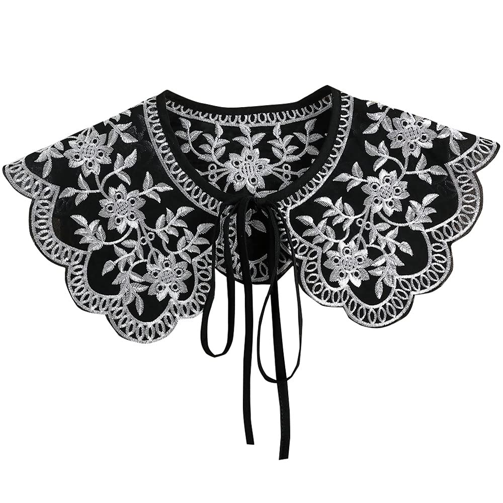 LoudSung Shawl False Collar Detachable Blouse Half Shirts Fake Collar Embroidery Hollow Design Elegant for Women Girls