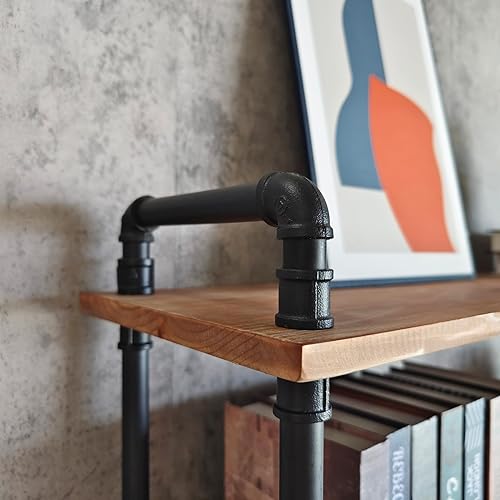 Miniatura 56 de Estantería industrial, estantería de tubo de 3 niveles, estante industrial para tuberías - marrón envejecido, 29.5 pulgadas de largo x 11.8 pulgadas