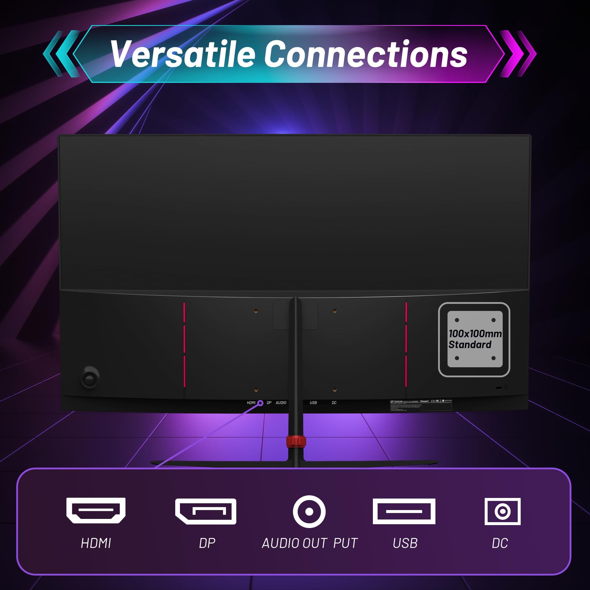 Monitor da gaming curvo da 27 pollici, 180 Hz, 1800R, MPRT, FHD (1920 × 1080P), Freesync, HDMI2.0, DP1.4, supporto VESA (cavo HDMI e HDMI incluso)