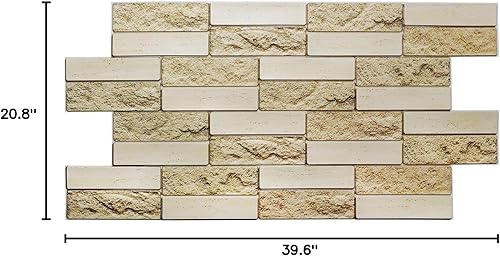 Miniatura 6 de Dundee Deco Panel de pared 3D de PVC de ladrillo sintético beige, 3.3 x 1.6 pies (38.6in x 19.3in), decoración de paneles de pared de diseño