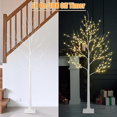 Miniatura 4 de Seizeen Árbol de Abedul de 4 pies, 5 pies y 6 pies con Luces LED, Blanco Cálido, Paquete de 3, Luces de Árbol de Abedul Artificial con Temporizador,