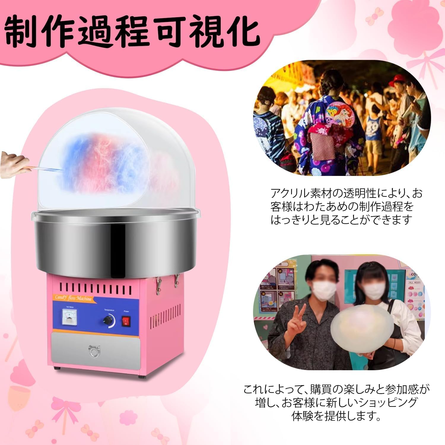 NICE FIVE 業務用 わたがし製造機 ドーム型カバー わたあめメーカー わたあめ機 わたがし機 綿菓子機 綿菓子製造機 コット