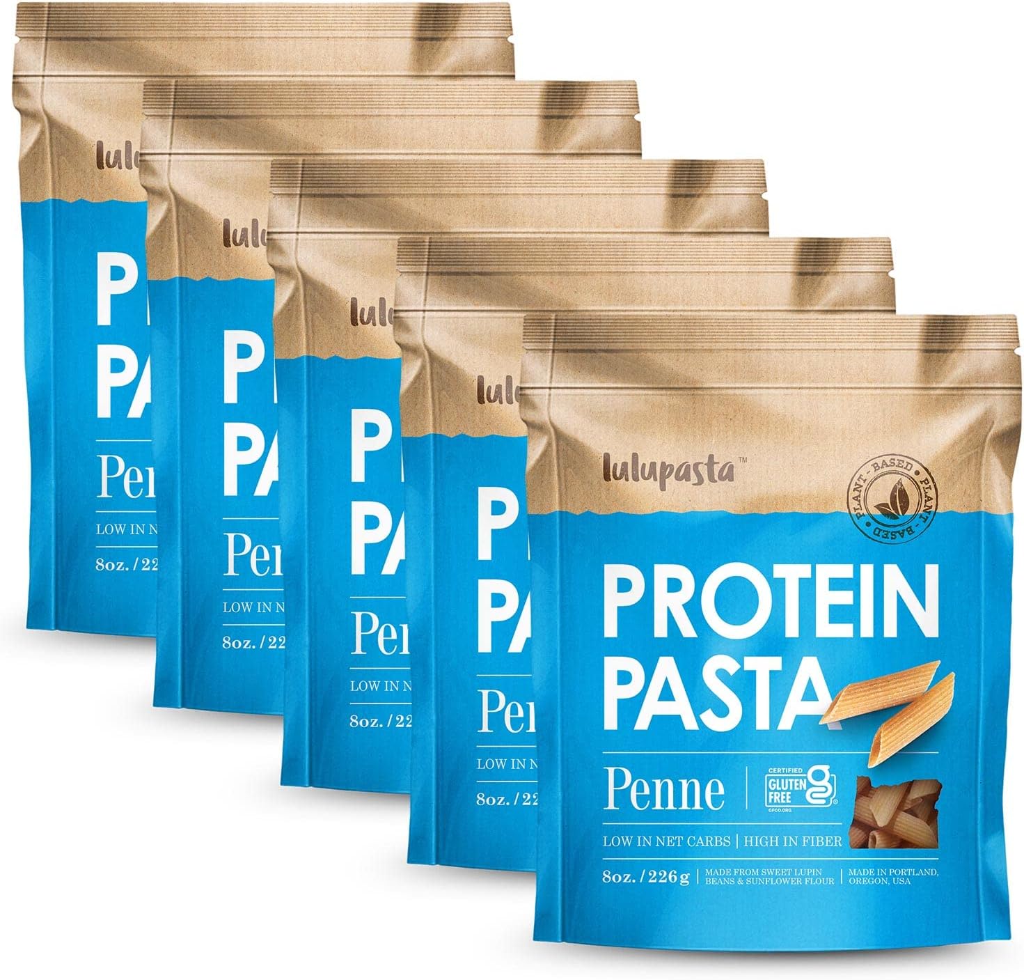 High Protein Pasta, 19g, Made with Lupin Flour & Sunflower Flour, 4g Net Carb, Gluten Free, Keto Pasta, Low Carb, by lulupasta (Penne, 5 Pack)