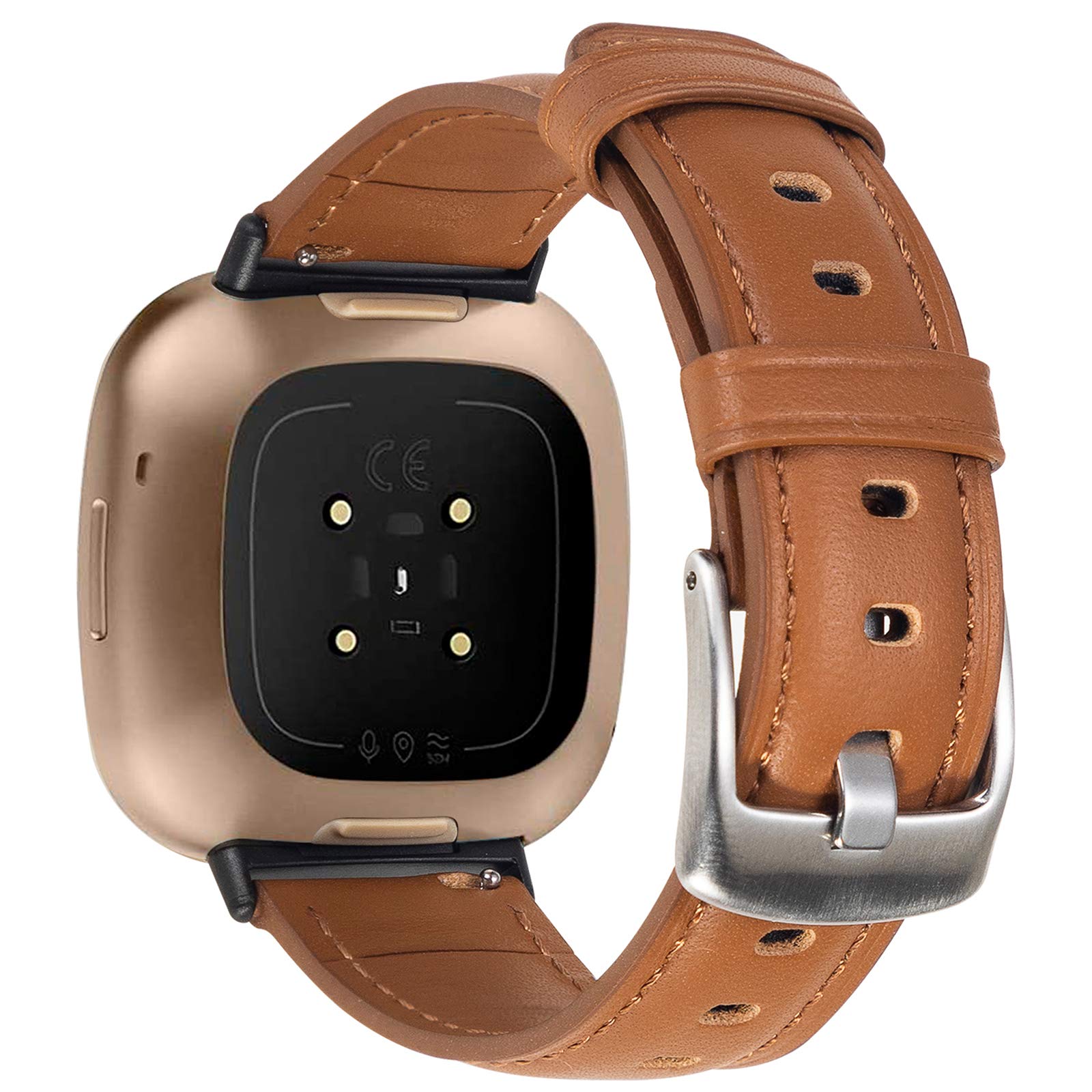 Leather Bands Compatible with Fitbit Versa 3/ Fitbit Sense,Soft Replacement Band Wristband Leather Accessories for Fitbit Versa 3/ Fitbit Sense Smartwatch Women Men #1 Brown