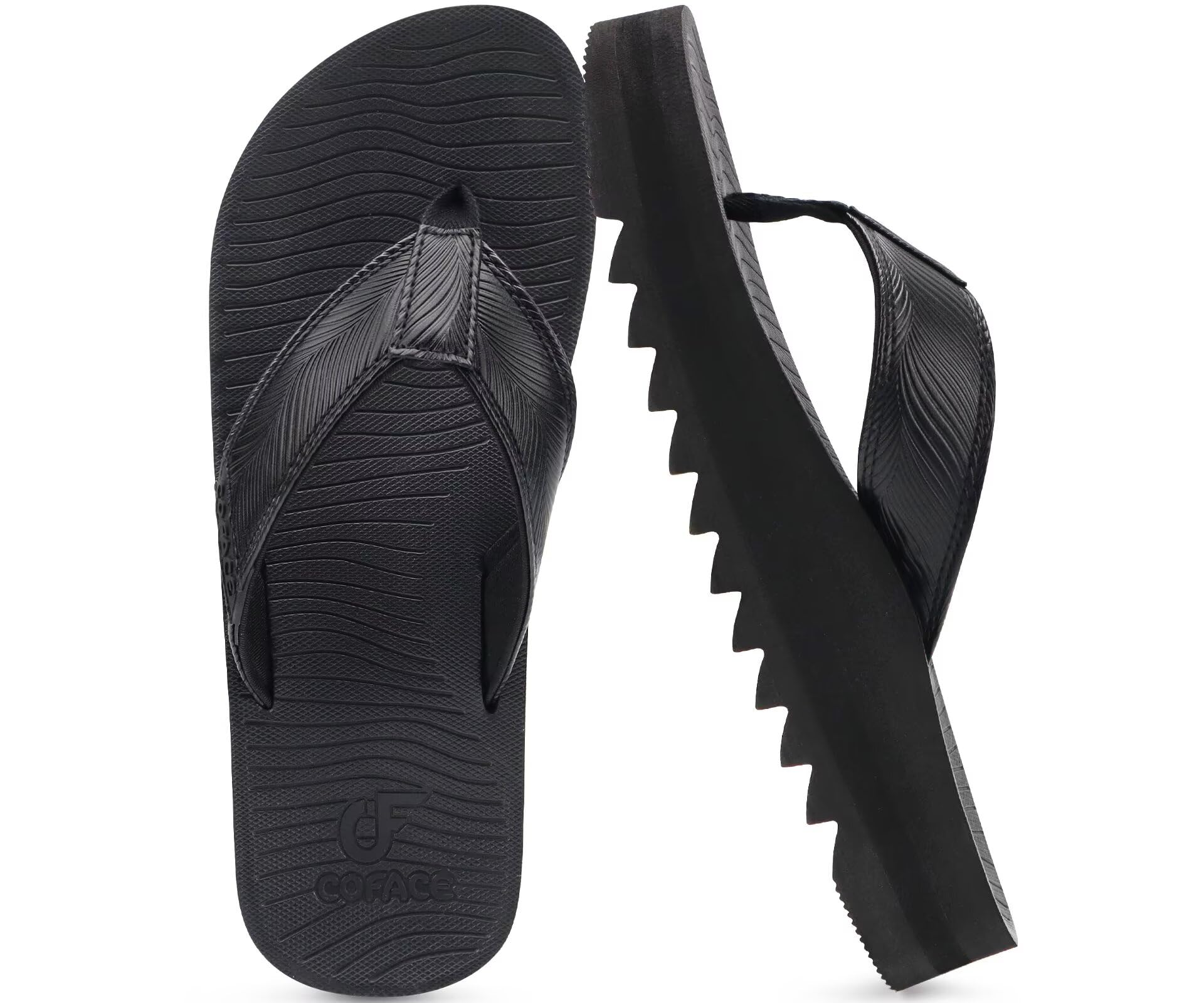 COFACE Mens Arch Support Flip Flops Yoga Mat Comfortable Thick Cushion Recovery Walking Thong Sandals Lightweight Slip On Summer Beach Slippers