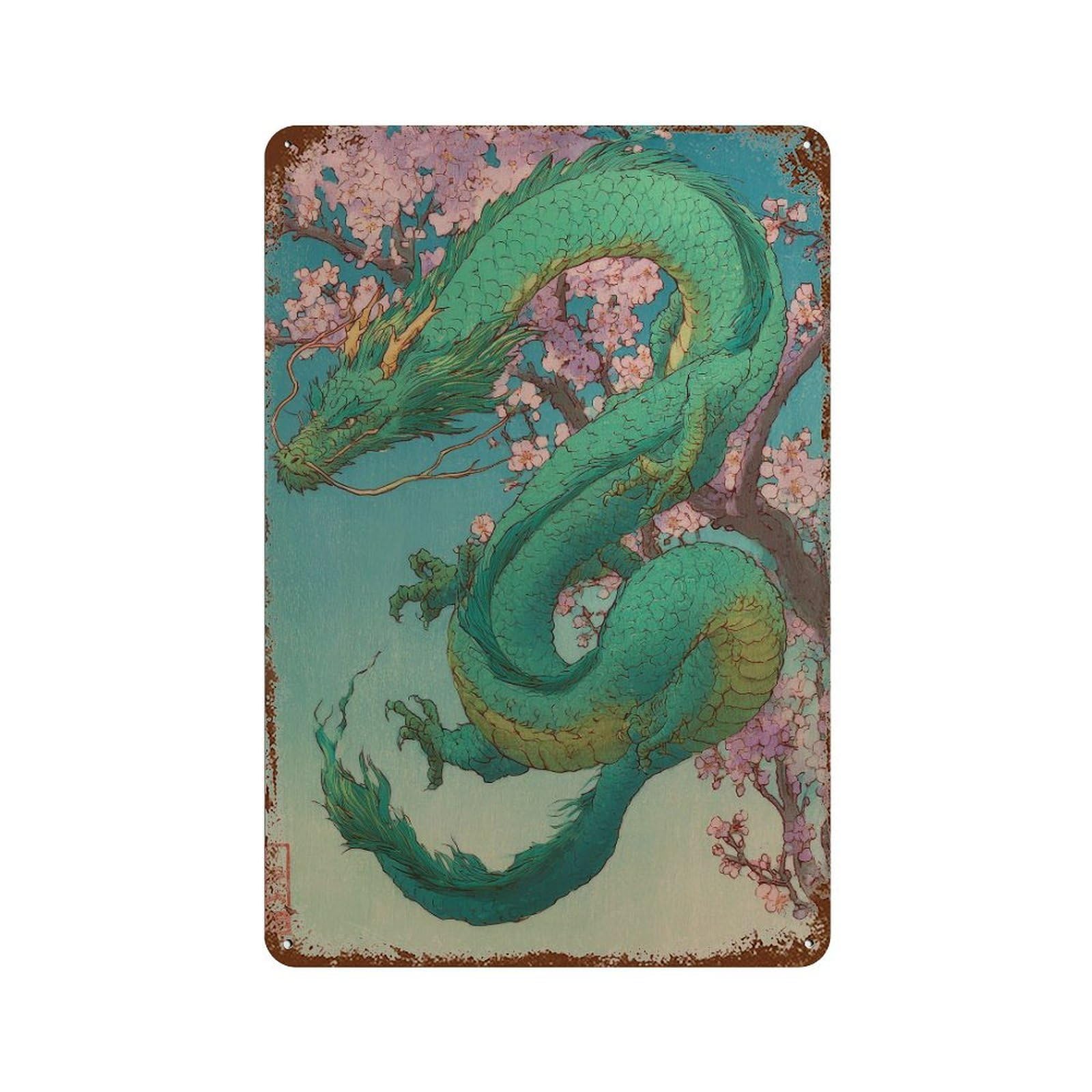 xiaoxiaoshen Green Dragon. Japanese Traditional Asian Wall Decor Art Metal Tin Poster Modern Home Decor Art Home Bar Shop Decorations Vintage Sign 30x20cm