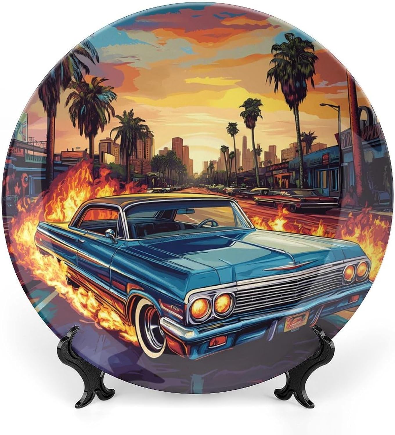 City Car Bone China Decorative Porcelain Plates Dinnerware Ornaments