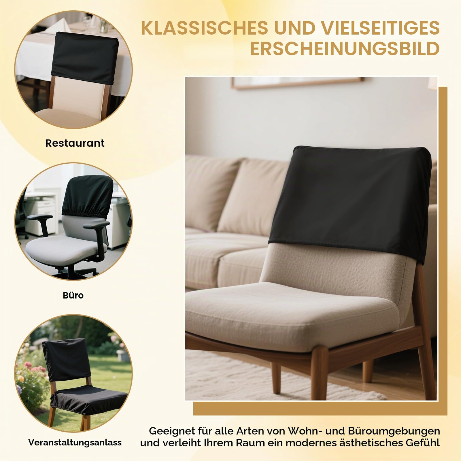 Esszimmerstuhl-Rückenbezüge, elastisch, Polyester, wasserdicht, staubdicht, waschbar, abnehmbarer Schutz für Bankett, Küche, Party, Hotel (klein, schwarz), 4 Stück