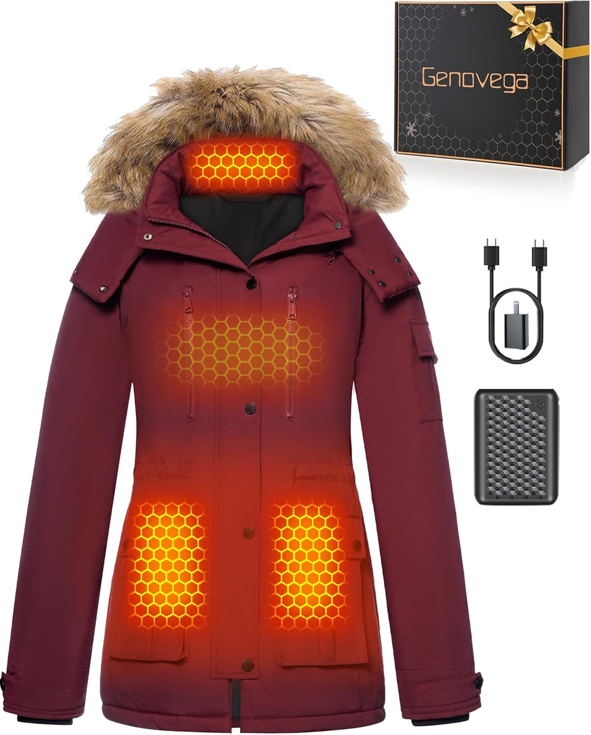 Graphene Heated Jacket for Women with Large Capacity Battery Pack Waterproof Windproof