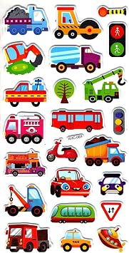 Sticker Kabartmal  Stiker  kartma Etiket XHC069-18x9 cm- Sevimli Araba i  Makinas