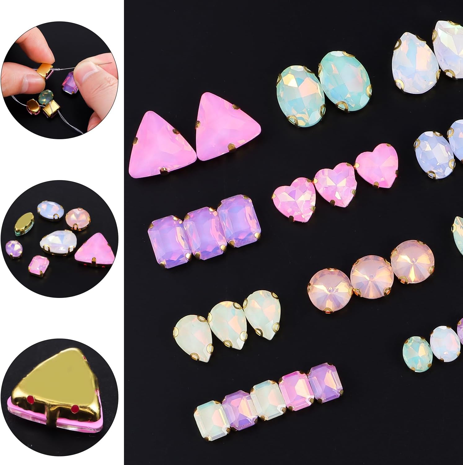 50 PCS Sew on Rhinestones Mixed Color Mixed Shapes Glass Rhinestones Sew on Crystal Gems Mental Flatback with Gold Claw for Jewelry Crafts Clothes DIY Craft Shoes Dress Jewelry Making - Image 4