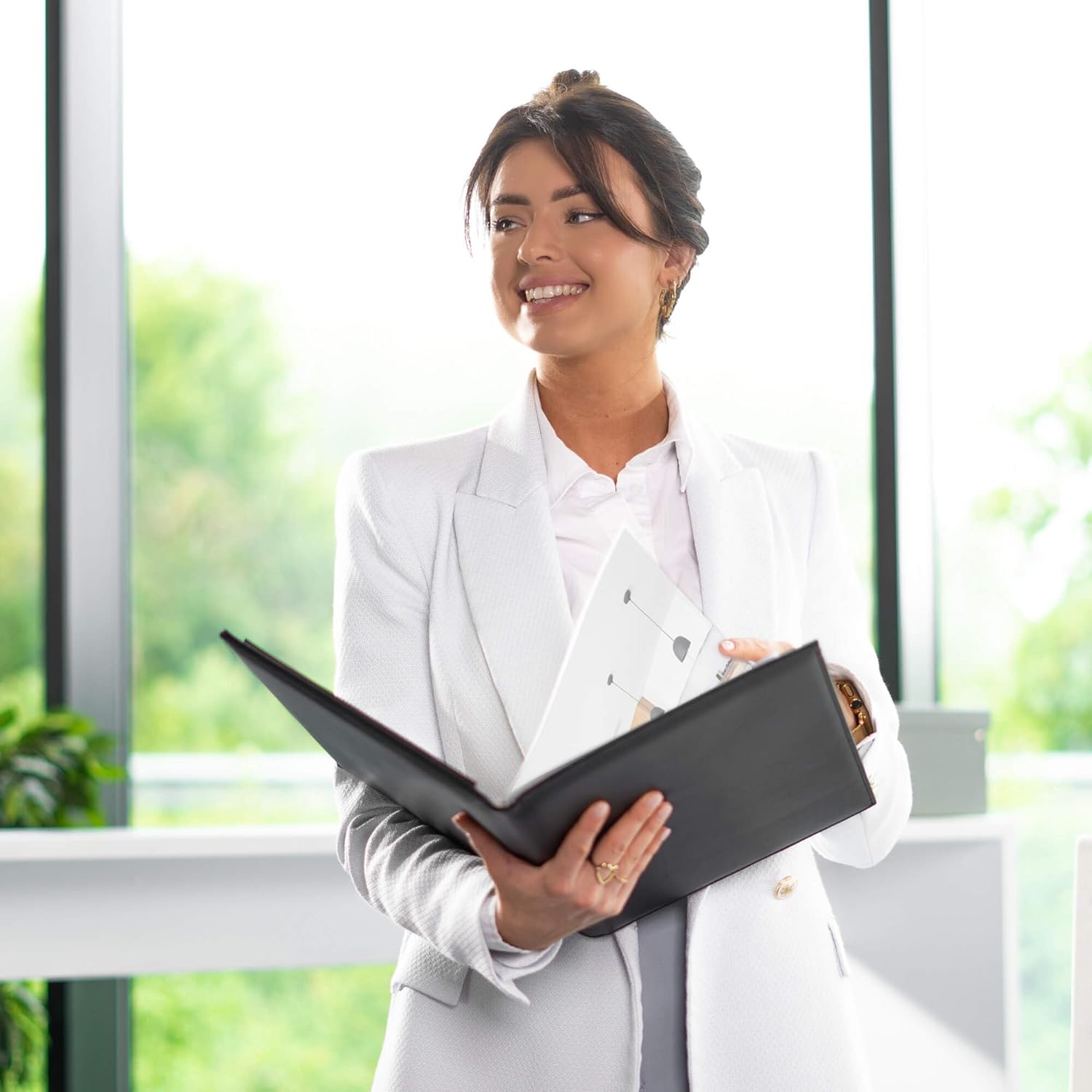 RI98014 Ambassadeur Display Book A4, 10 Pockets, Luxury Leatherlook, Black