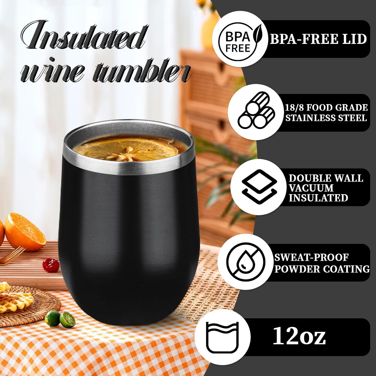 12oz Stemless Wine Tumbler with Lid Double Wall Insulated Wine Cup Stainless Steel Glasses Tumbler with Straw Insulated cocktail Tumbler Coffee Mug for Hot and Cold Beverages (Multicolor-1,4Pack) - Image 5