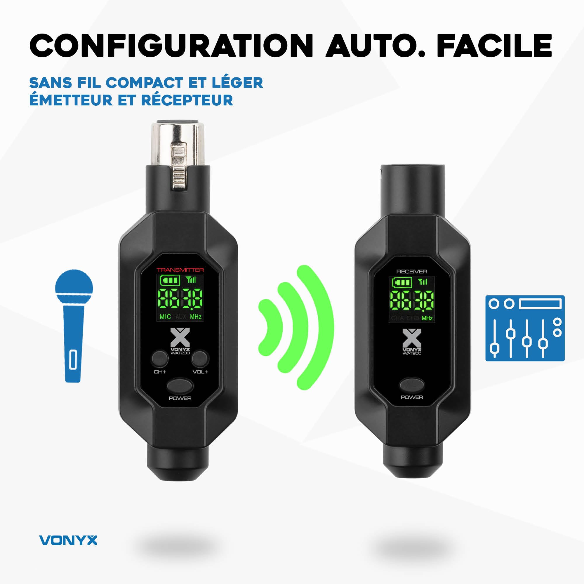 VONYX WAT200 Système Audio sans Fil UHF 16 Canaux XLR 70m