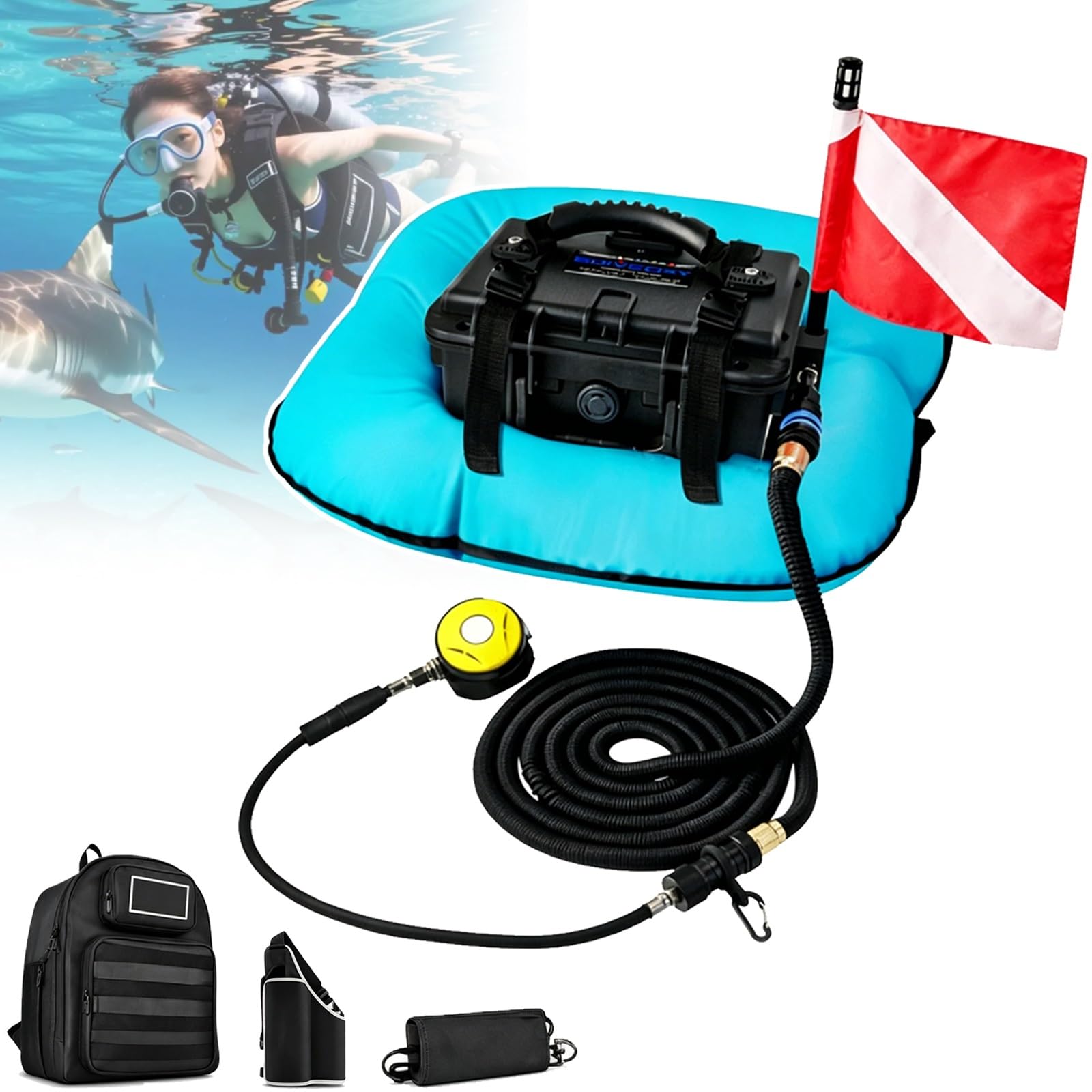 Sistema de Buceo Sin Tanque Recargable, Sistema de Ventilación para Buceo, Impermeable y Resistente a los Golpes,Larga Duración 60-70 minutos, para Buceo y Pesca