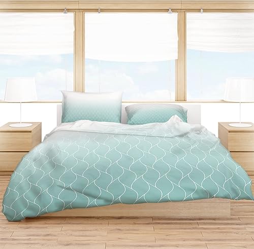 Miniatura 3 de Cal. Juego de fundas de edredón tamaño King, color verde azulado, degradado, juego de funda de edredón de 4 piezas, microfibra ligera, suave, para