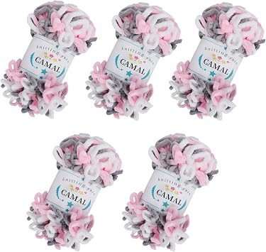 CAMAL 5 Pack Loop Yarn for Finger Knitting Soft Fluffy Finger Rainbow Yarn Chunky Chenille Plush Yarn for Crocheting Blanket, Rugs, Scarfs, DIY Handbags, Hand CraftsCherry Pink