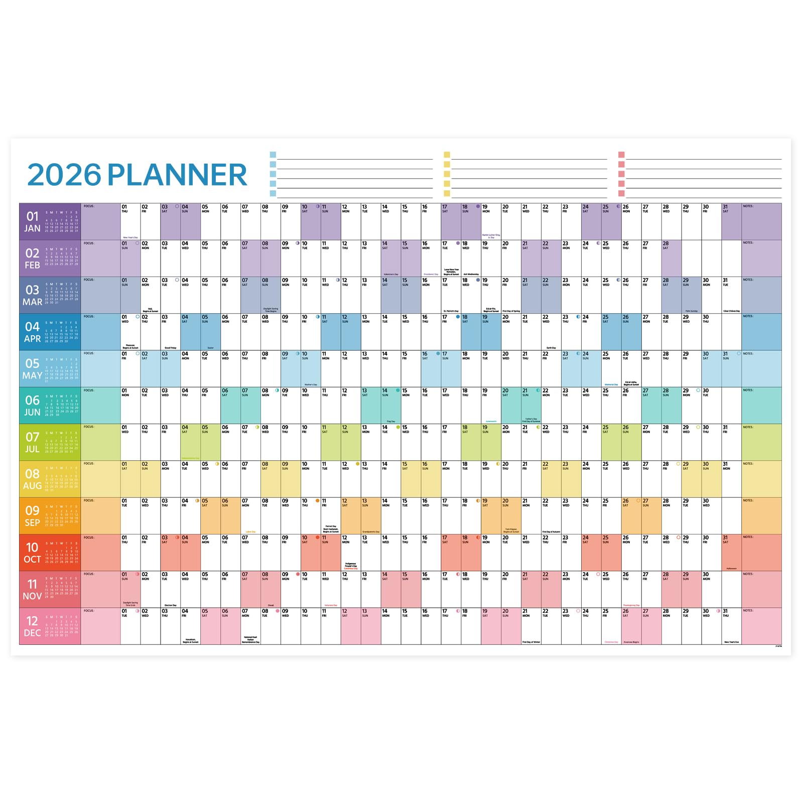 2026 Wall Calendar - Yearly Wall Calendar 2026, January 2026 - December 2026, 23.1"X 34.6" (Open), Full Year Calendar One Page, Annual Year Calendar with Stickers, Holidays