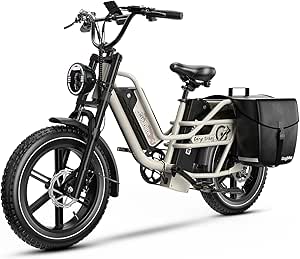 Dual Battery Electric Bike for Adults, 160 Miles Long Range Cargo Ebike with 48V 60AH Removable 2880WH Battery, 1450W Peak Motor 34MPH Electric Bicycle, 20