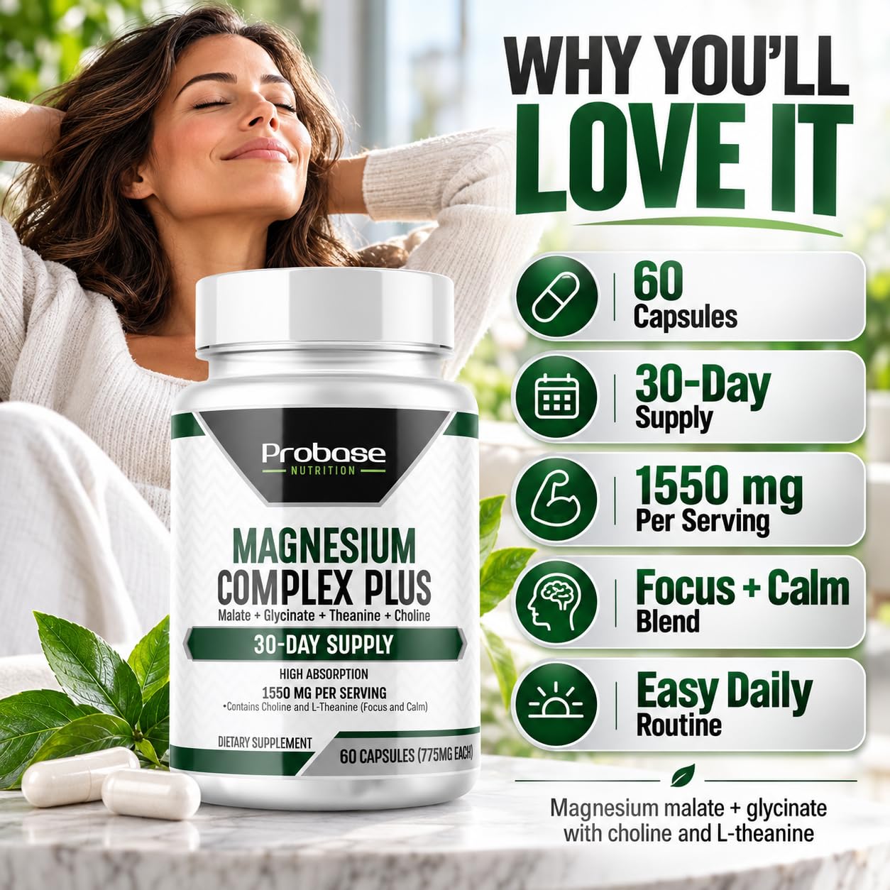 Magnesium Complex with Glycinate, Malate, L-Theanine and Choline — Amazon image 2