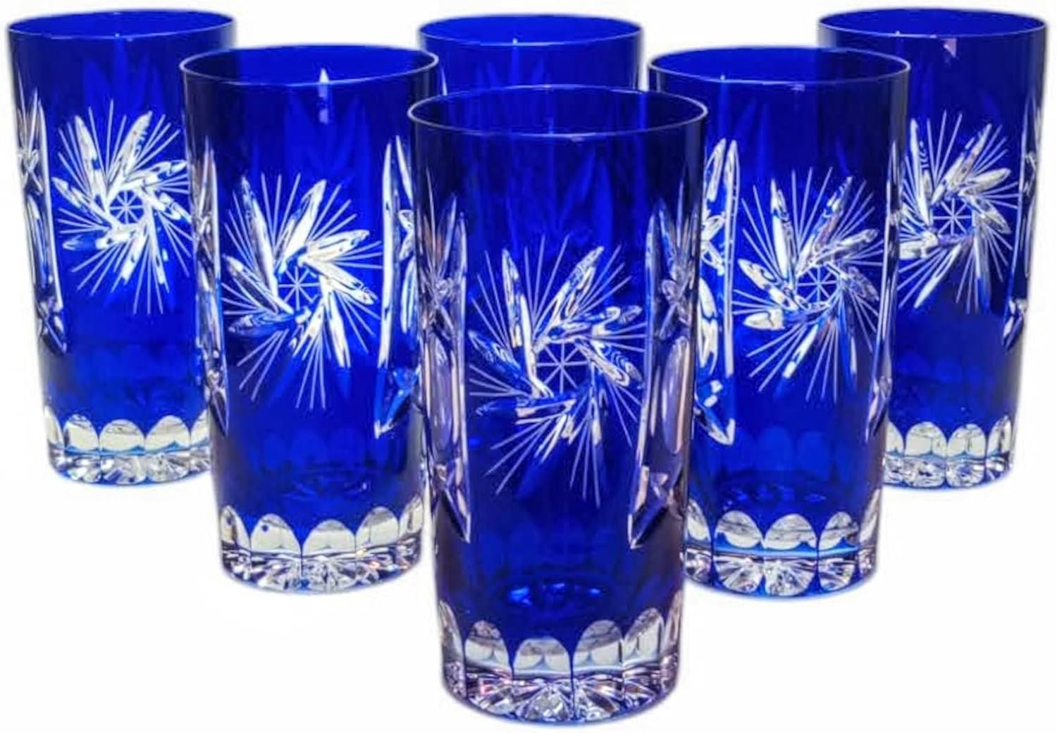 MaRika Crystal Water Glasses and Drinking Glasses 320ml - Cobalt, Hand Decorated Elegant Glass - Set of 6 in Gift Box, Perfect for Everyday Use and Gift