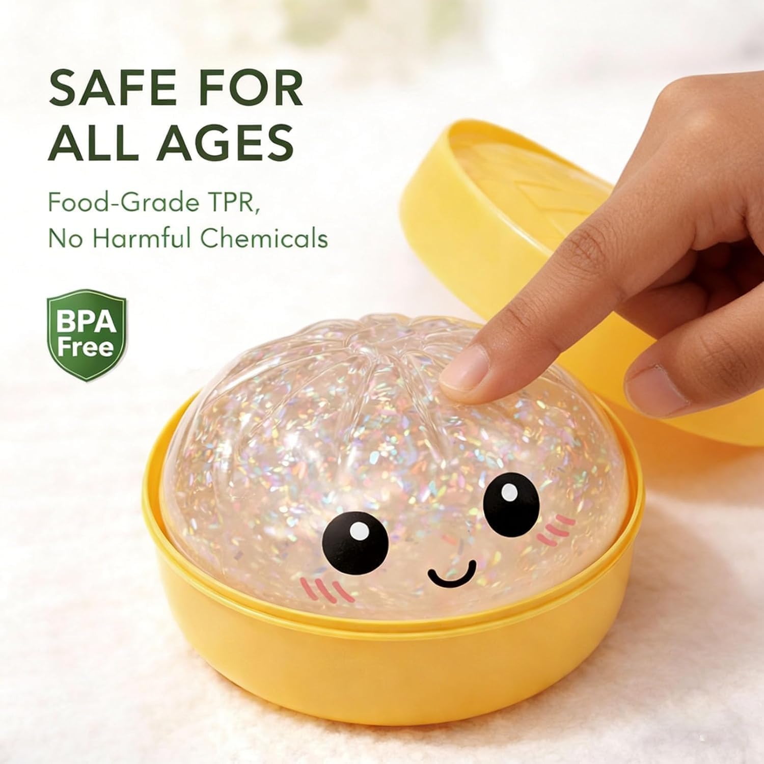 Glitter Dumpling Squishy - Random Dumpling Squishy Mystery Box, 10 Colors Dumplings Squishy Toy, More Surprises (Random-6PC)