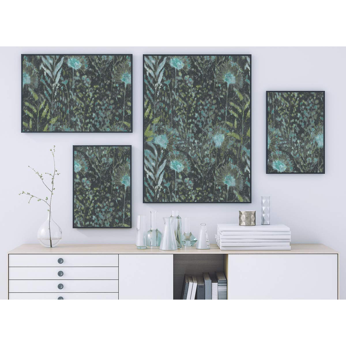 RoomMates RMK11743WP Dandelion Peel and Stick Wallpaper, Black/Teal, 52 x 503 cm - Image 3