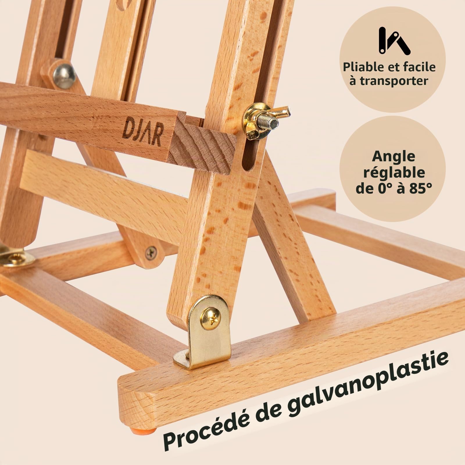 DJAR Chevalet de table de 25" pour peinture, chevalet de peinture en bois de hêtre réglable avec plateau de table, support portable pour dessin et peinture pour adolescents, adultes, étudiants